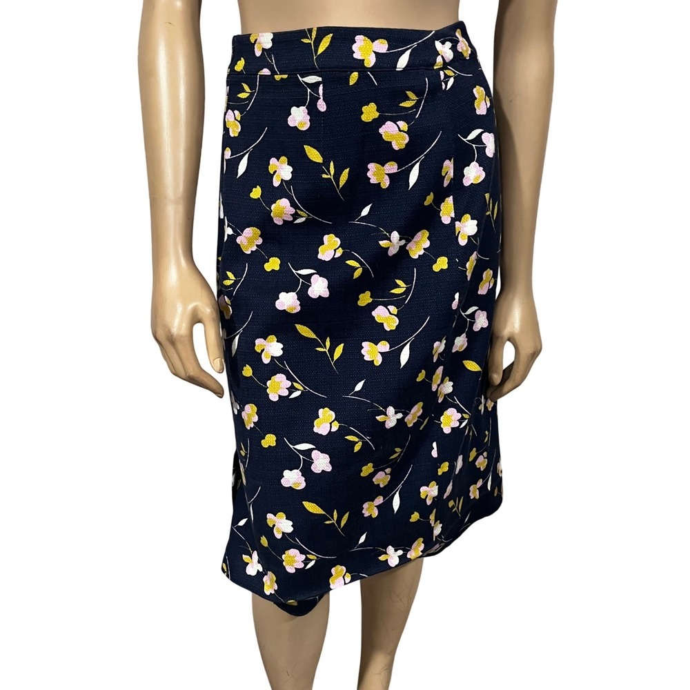 Boden Navy Blue Floral Textured Pencil Skirt Old Money Preppy 16R